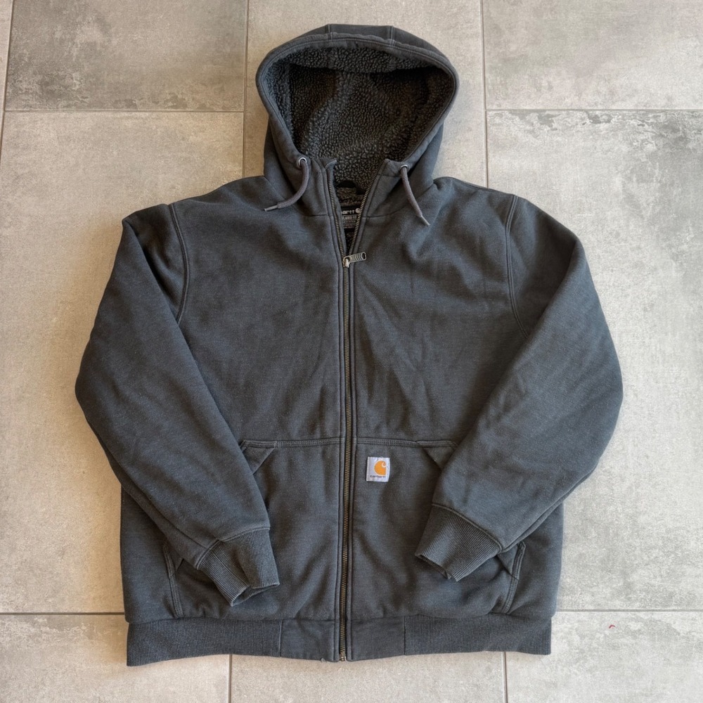 Carhartt Mens Relaxed Fit Rain Defender Sherpa Lined Zip Hoodie Gray 103308 L
